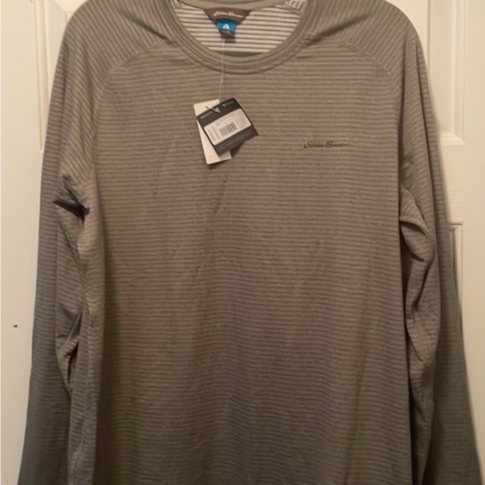 Eddie Bauer Men's Long Sleeve Gray Striped Tee